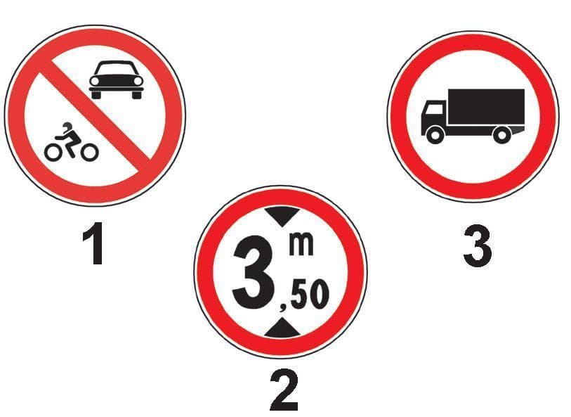 Care dintre indicatoarele alăturate interzice accesul vehiculelor a căror înălțime este mai mare de 3,5 m?