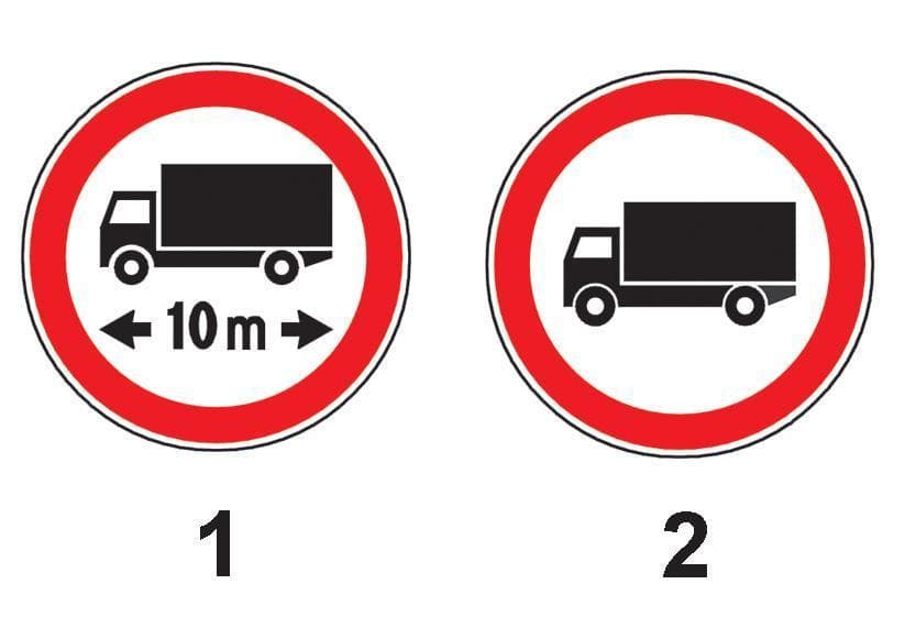 Care dintre indicatoarele alaturate interzice accesul autocamioanelor cu remorca, a caror lungime totala este mai mare de 10 m?